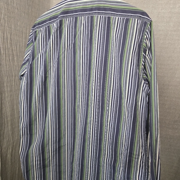 Structure Long Sleeve Button Up Shirt Mens M Blue White Gree Striped - Picture 8 of 8